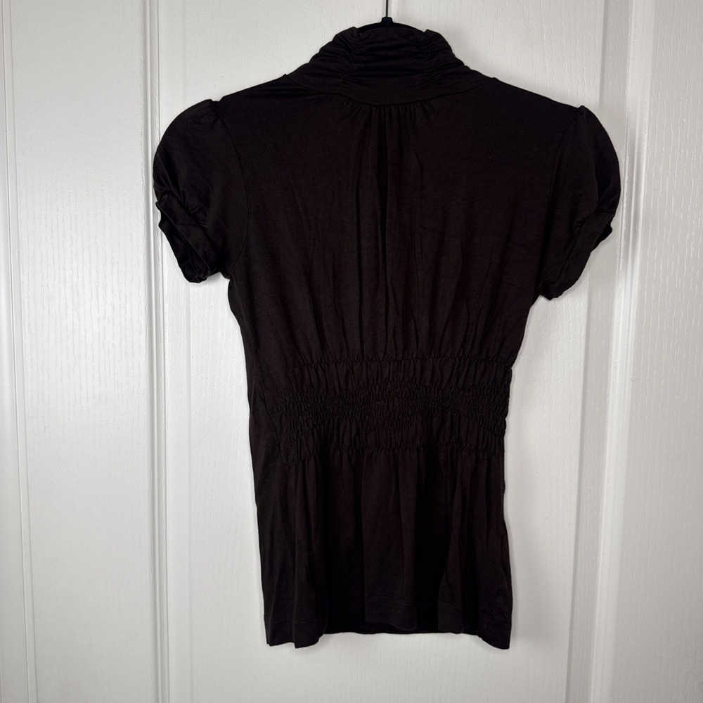 Zara Collection Womens S Brown Ruched Mock Neck Puff Sleeve Top Y2K Portugal